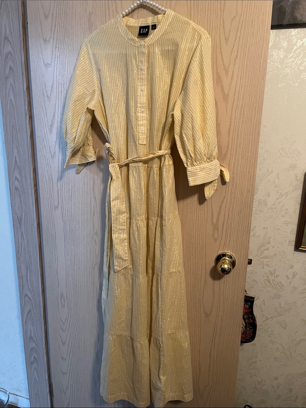 GAP Pale Yellow Striped Button-Front Maxi Dress